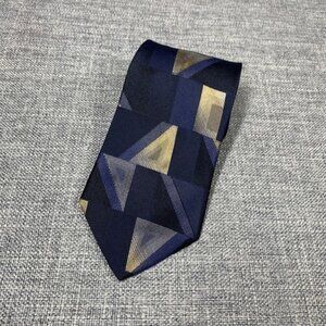 Vintage Fratelli Moda 100% Silk Hand Made In Italy Geometric Tie Black & Gold